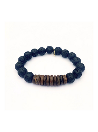 10mm Lava Bead Bracelet + Coconut Heishi Row