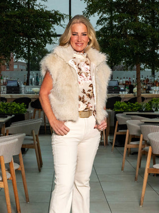 Almond Cream Silky Fur Vest