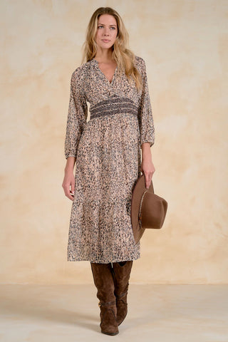 Brown Lia Midi 3/4 Sleeve Dress
