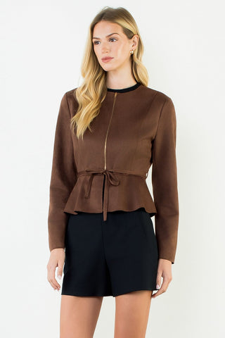 Brown Tie Zipper Jacket