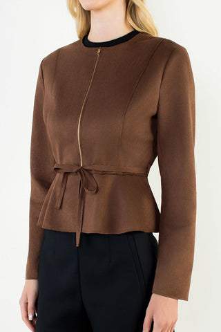 Brown Tie Zipper Jacket