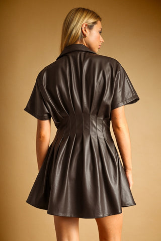 Chocolate Pleated Shirt Dress