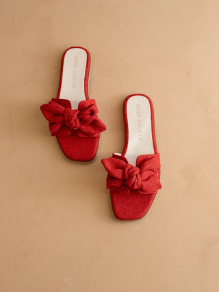 Ginny Cherry Textured Bow Slide