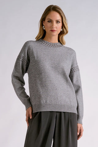 Gray Rhinestone Crew Sweater