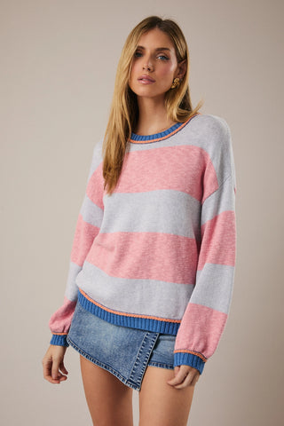 Groovy in Grey Pink Stripe Sweater