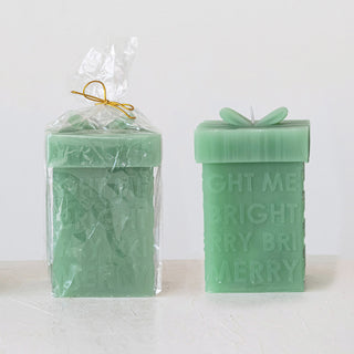 Merry Gift Box Shaped Candle - Green