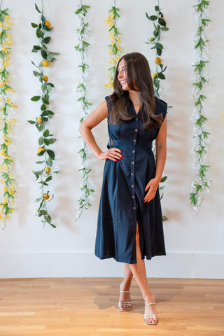 Midnight Button Midi Dress