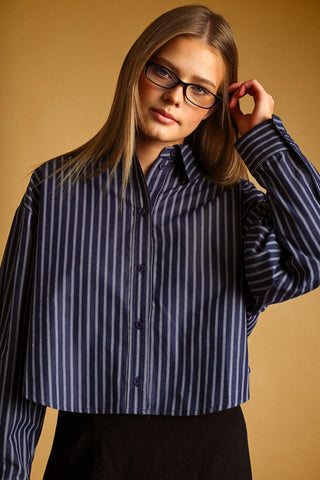 Navy Stripe Button Shirt