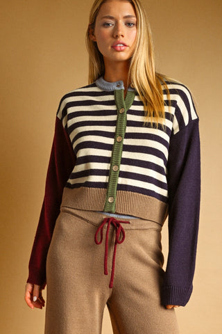 Navy Stripe Pattern Cardigan