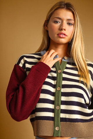 Navy Stripe Pattern Cardigan
