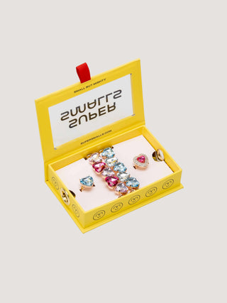 Pink & Blue Gem Heart Bracelet Set