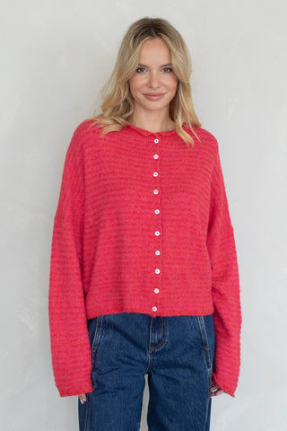 Piper Cardigan - Cherry Pink Stripe