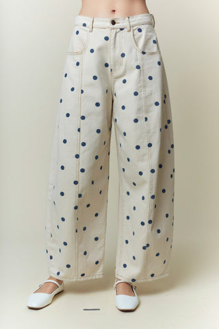 Polka Dot Printed Denim Pants