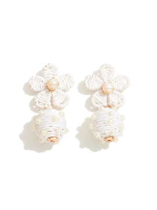 Raffia Flower Earrings - White