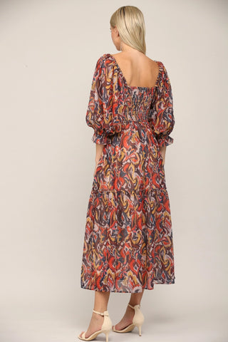 Red Crinkle Chiffon Midi Dress