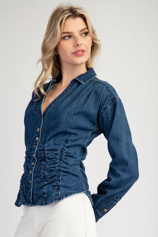 Ruched and Ready Denim Top