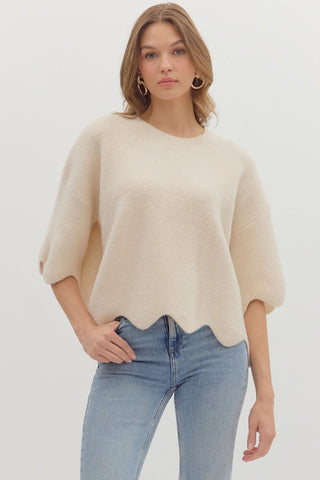 Scalloped Edge Cream Sweater