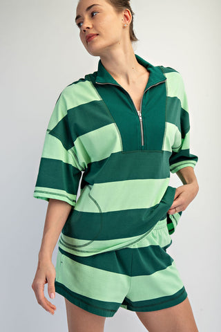 Stripe 1/4 Zip Green Mint