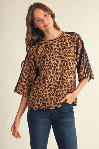 Sweet Cheetah Scallop Top