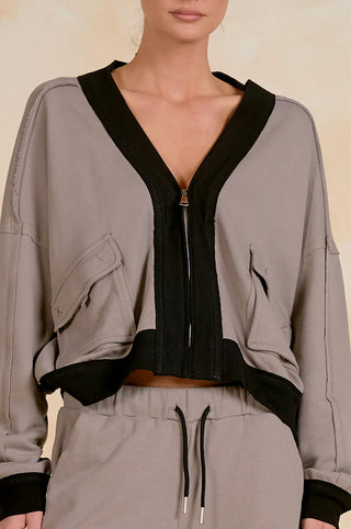 Taupe Black Jacket Front Pocket