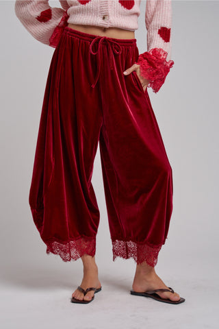 Velvet Wide Balloon Pant Red