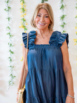 Denim Flutter Sleeve Dress